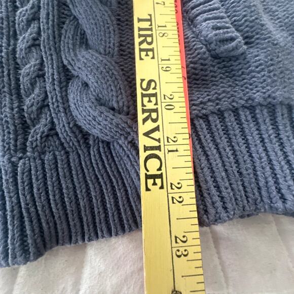 LL Bean Sweater Womens Large Petite Blue Cable Knit Funnel Neck Pullover Classic - Picture 10 of 10